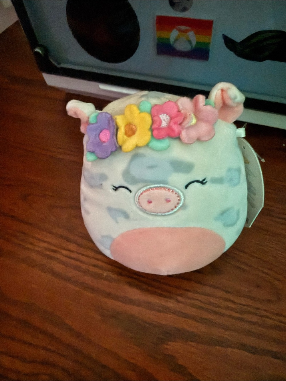 Squishmallows Floral Cow Plush Accessory Bag - Pink, Purple, Yellow, Green